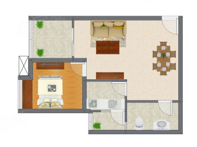 1室2厅 55.20平米户型图
