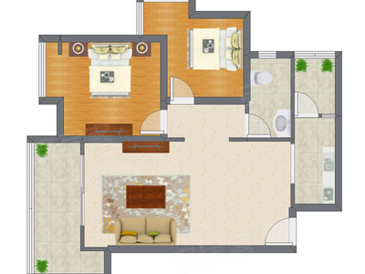 2室1厅 88.27平米户型图