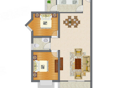 2室2厅 90.59平米户型图