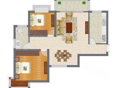2室2厅 76.98平米户型图