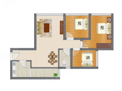 3室2厅 72.14平米户型图