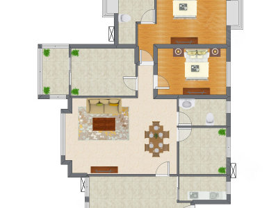 2室2厅 158.00平米户型图