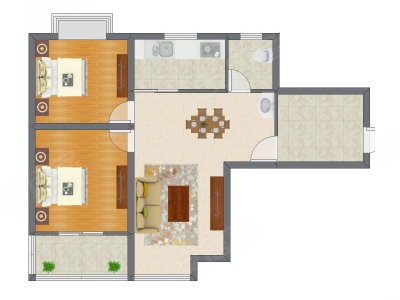 2室2厅 83.79平米户型图