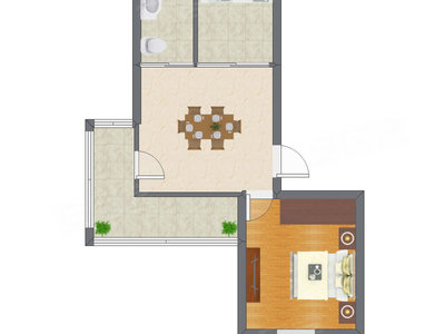 1室1厅 54.36平米户型图
