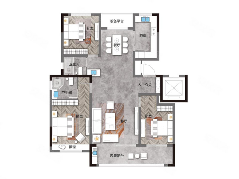 恒基·森与城3室2厅2卫130㎡南124万