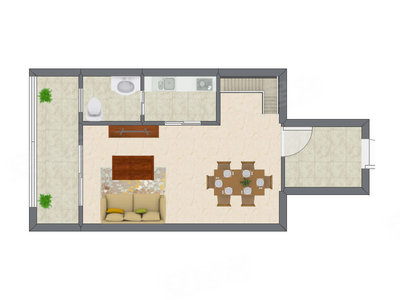 1室2厅 47.39平米户型图