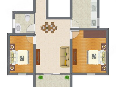 2室2厅 54.48平米户型图