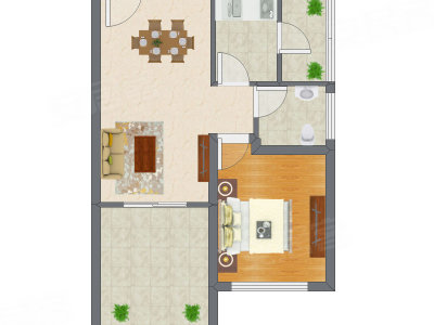 1室2厅 42.98平米户型图