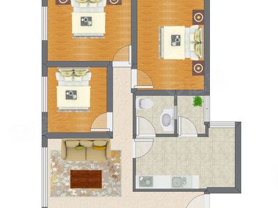 3室1厅 98.60平米户型图