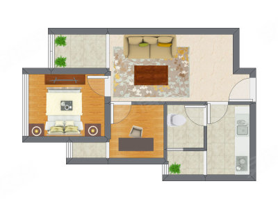2室1厅 54.47平米户型图