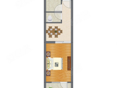 1室1厅 43.95平米户型图