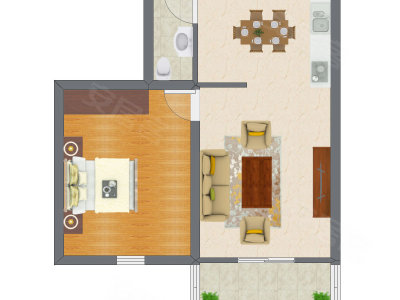 1室1厅 43.36平米户型图