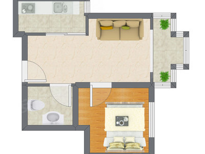1室1厅 47.80平米户型图