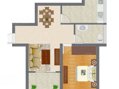1室2厅 53.48平米户型图