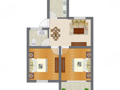 2室2厅 92.88平米户型图