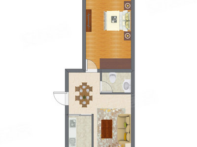 1室1厅 51.16平米户型图