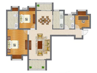 3室2厅 108.00平米