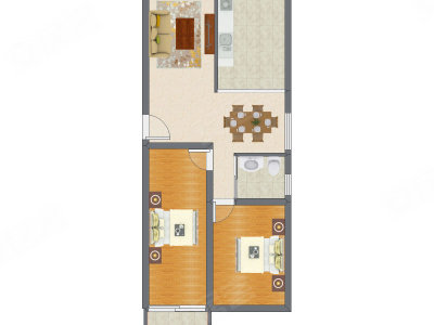 2室2厅 63.40平米户型图