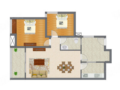 2室2厅 86.30平米户型图