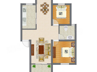 2室1厅 55.89平米