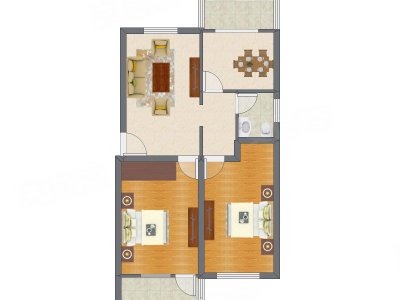 2室2厅 83.36平米户型图