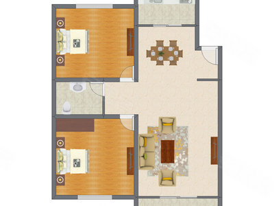 2室2厅 103.84平米户型图