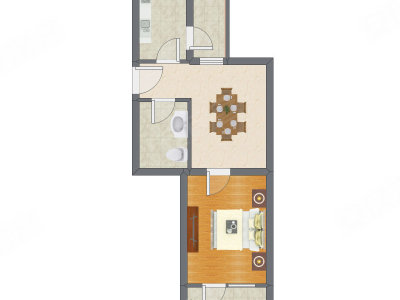 1室1厅 45.59平米户型图