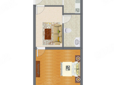 1室1厅 33.11平米户型图