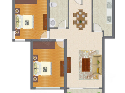 2室2厅 100.42平米户型图