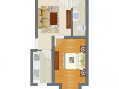 1室1厅 47.61平米户型图