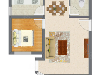 1室2厅 48.28平米户型图