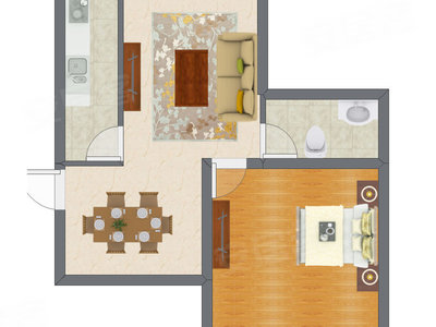 1室1厅 57.52平米户型图