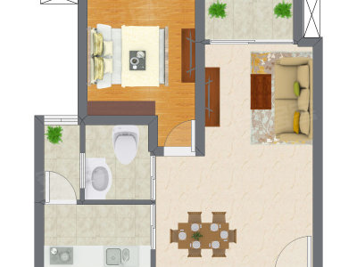 1室2厅 57.22平米户型图