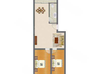 2室2厅 76.44平米户型图