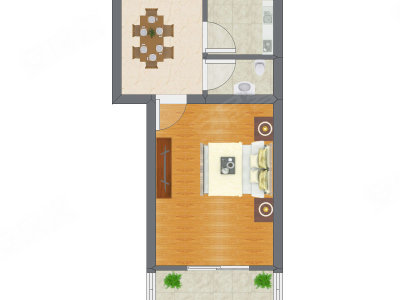 1室1厅 25.35平米户型图