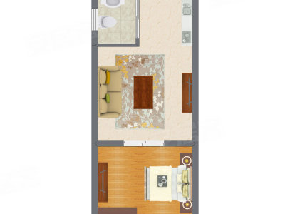 1室1厅 32.72平米户型图