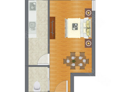 1室0厅 42.83平米户型图