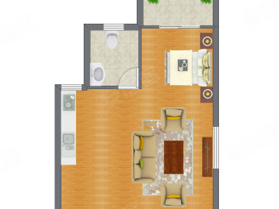 1室1厅 44.78平米户型图