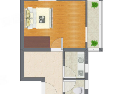 1室1厅 24.67平米户型图