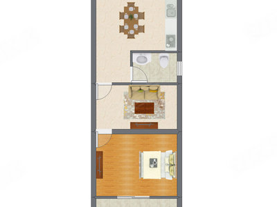 1室2厅 43.10平米