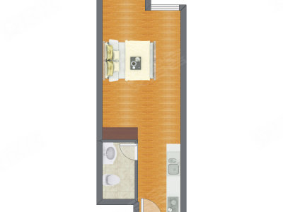 1室1厅 46.91平米户型图