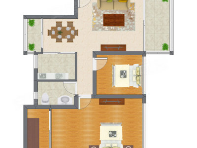 2室2厅 90.46平米户型图