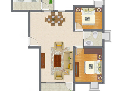 2室1厅 90.08平米户型图
