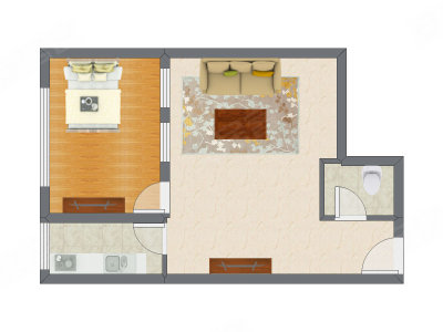 1室1厅 65.17平米户型图