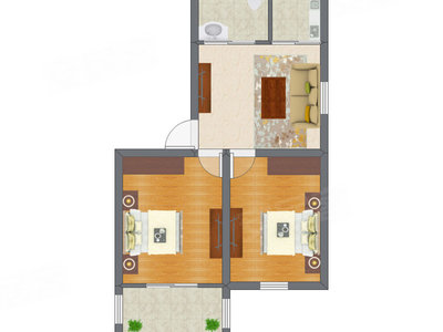 2室1厅 48.83平米户型图