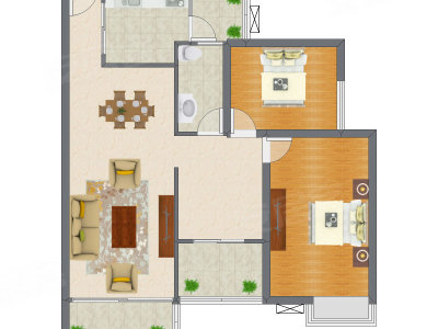 2室2厅 92.71平米户型图