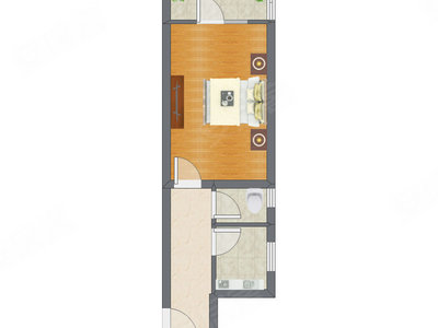 1室1厅 37.43平米户型图