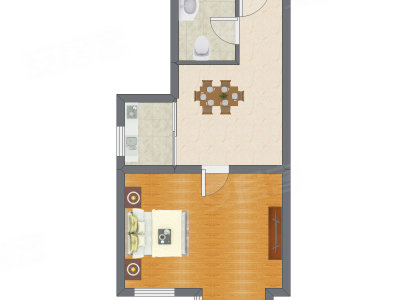 1室1厅 54.51平米户型图