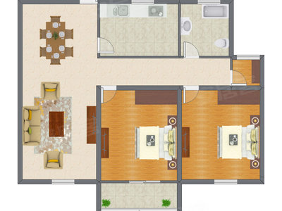2室2厅 108.13平米户型图