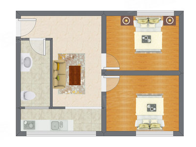 2室1厅 60.00平米户型图